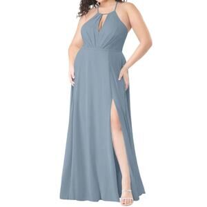 NWT Azazie Evalleen A-line Pleated Chiffon Bridesmaid Dress in Dusty Blue